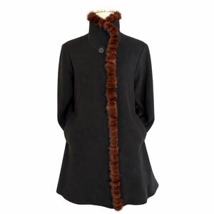 FLEURETTE Wool and Cashmere Real Mink Fur Loro Piana Coat Black Size 8 (Bx 14)